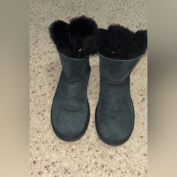 UGG Shoes - UGG Black Suede Boots with Fur Trim